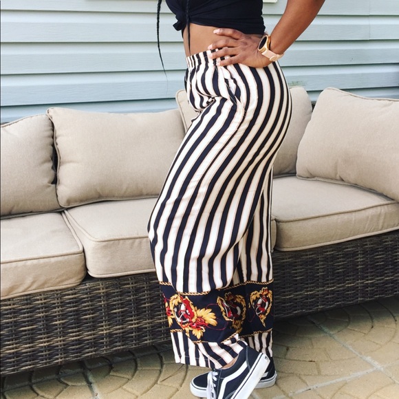 Rare Vintage 1980s HighWaist Striped Palazzo Pants - Picture 2 of 6